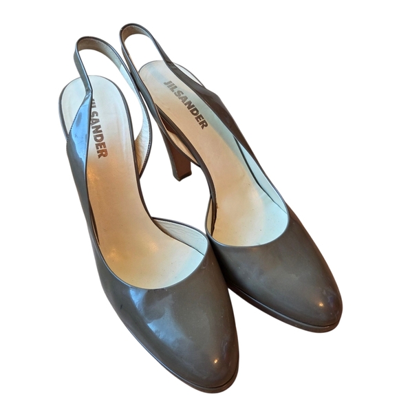 Jil Sander Patent Leather Slingback High Heels Pumps Olive Green Shoes EU 40.5 - Picture 6 of 14